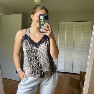 Lace snake print satin cami